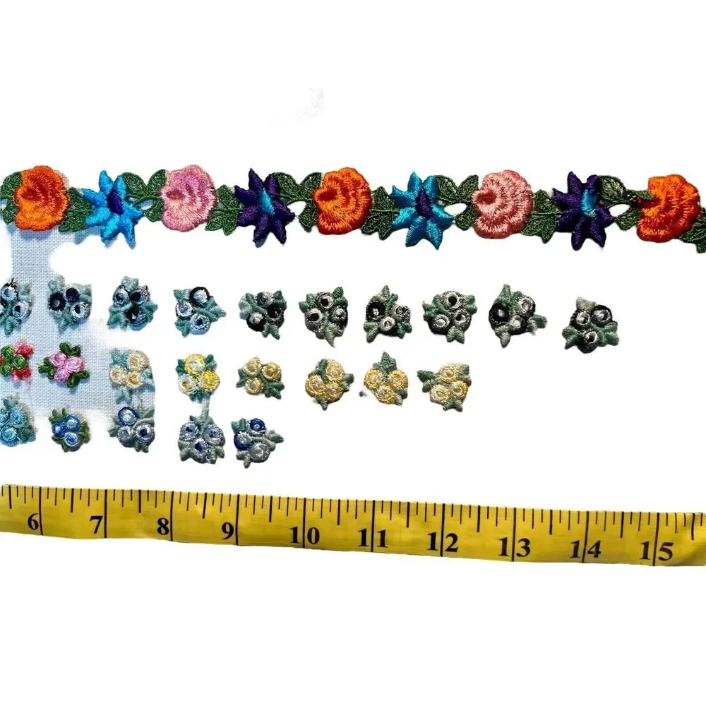 Mixed Vintage 70's Floral Embroidered‎ Applique Patches Jacket Embellishments